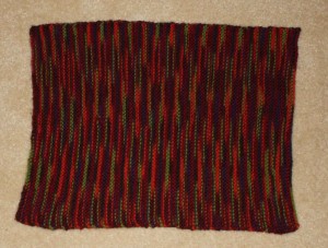A multicolored knit placemat